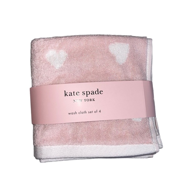 Kate Spade Washcloths Set of 4 Pale pink with White hearts NWT - Picture 2 of 5